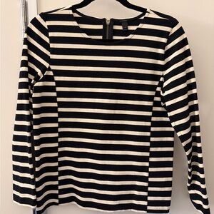 J. Crew Black and Cream Striped Long Sleeve Top